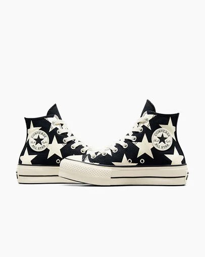 Black / Beige White Converse Chuck Taylor All Star Lift Large Stars Women Sneakers Singapore | C-76859429