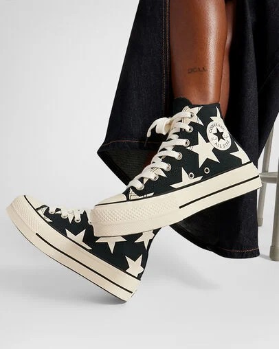 Black / Beige White Converse Chuck Taylor All Star Lift Large Stars Women Sneakers Singapore | C-76859429