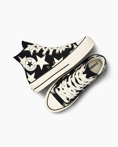 Black / Beige White Converse Chuck Taylor All Star Lift Large Stars Women Sneakers Singapore | C-27954369
