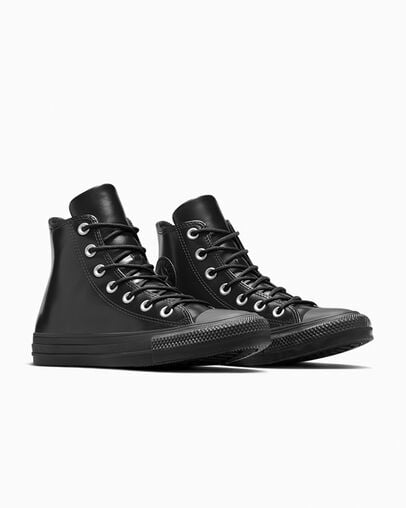 Black / Black Converse Chuck Taylor All Star Leather Women Sneakers Singapore | C-06254919