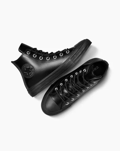 Black / Black Converse Chuck Taylor All Star Leather Women Sneakers Singapore | C-06254919