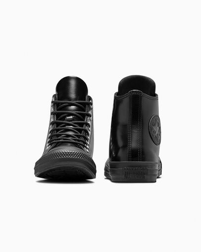 Black / Black Converse Chuck Taylor All Star Leather Women Sneakers Singapore | C-06254919