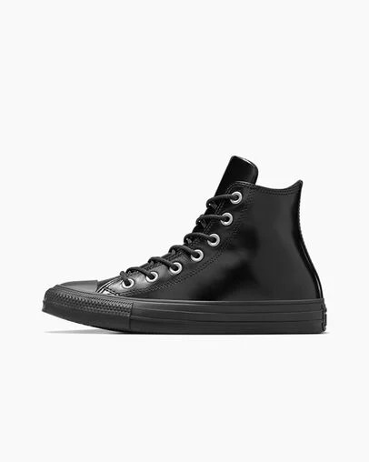 Black / Black Converse Chuck Taylor All Star Leather Women Sneakers Singapore | C-79165349
