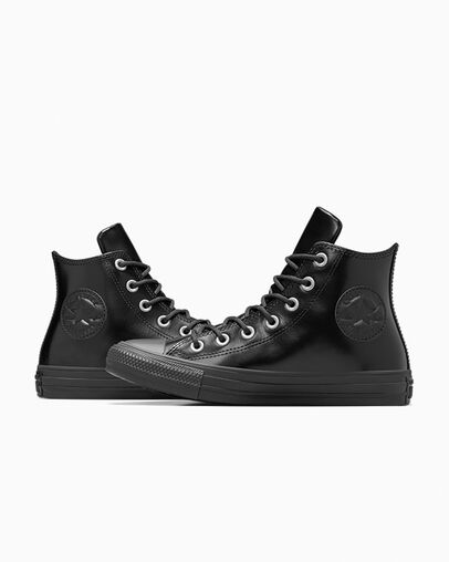 Black / Black Converse Chuck Taylor All Star Leather Women Sneakers Singapore | C-79165349