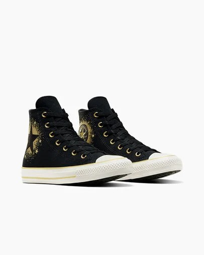 Black / Gold / White Converse Chuck Taylor All Star Gold Metallic Kids' Sneakers Singapore | C-70842169