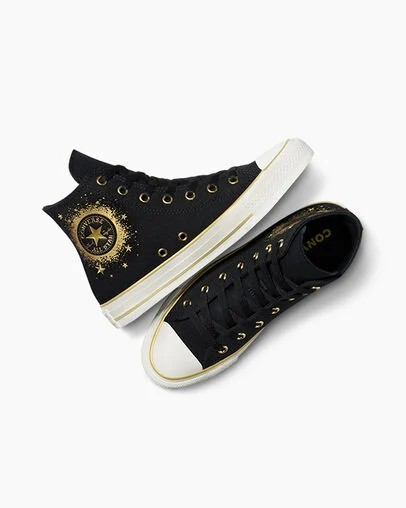 Black / Gold / White Converse Chuck Taylor All Star Gold Metallic Kids' Sneakers Singapore | C-70842169