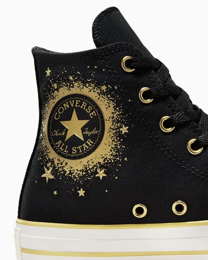 Black / Gold / White Converse Chuck Taylor All Star Gold Metallic Kids' Sneakers Singapore | C-70842169