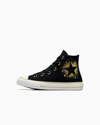 Black / Gold / White Converse Chuck Taylor All Star Gold Stars Kids' Sneakers Singapore | C-63490219