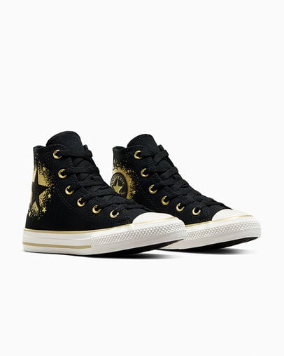 Black / Gold / White Converse Chuck Taylor All Star Gold Stars Kids' Sneakers Singapore | C-63490219
