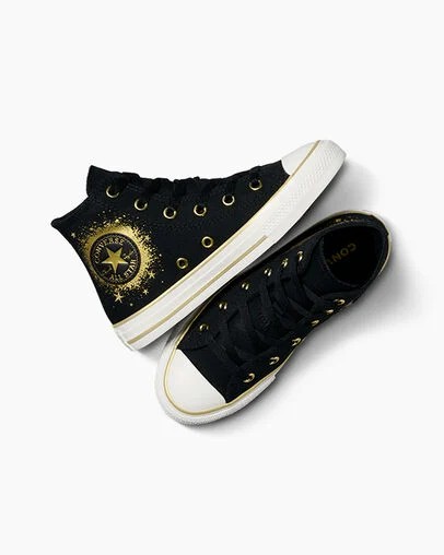 Black / Gold / White Converse Chuck Taylor All Star Gold Stars Kids' Sneakers Singapore | C-63490219