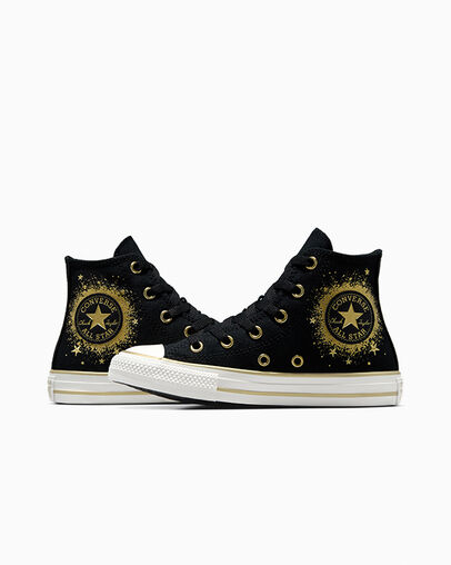 Black / Gold / White Converse Chuck Taylor All Star Gold Stars Kids' Sneakers Singapore | C-63490219