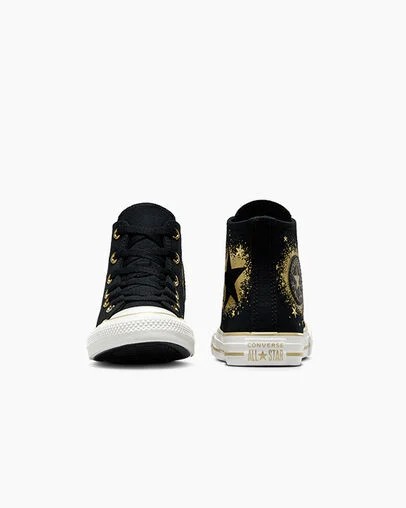 Black / Gold / White Converse Chuck Taylor All Star Gold Stars Kids' Sneakers Singapore | C-63490219
