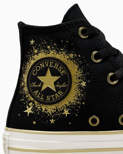 Black / Gold / White Converse Chuck Taylor All Star Gold Stars Kids' Sneakers Singapore | C-63490219