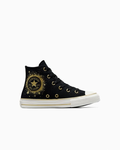 Black / Gold / White Converse Chuck Taylor All Star Gold Stars Kids\' Sneakers Singapore | C-63490219