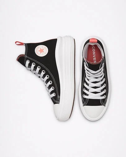 Black / Pink Light Blue / White Converse Chuck Taylor All Star Move Platform Kids' Canvas Shoes Singapore | C-92815469