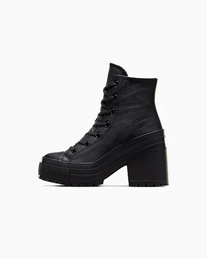 Black / White Converse Chuck 70 De Luxe Heel Leather Women Sneakers Singapore | C-85304279
