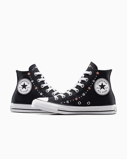 Black / White Converse Chuck Taylor All Star Petite Petals Women Sneakers Singapore | C-85190279