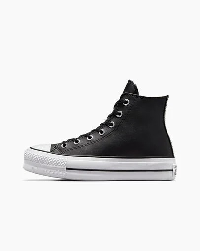Black / White Converse Chuck Taylor All Star Leather Women Platform Shoes Singapore | C-42786159