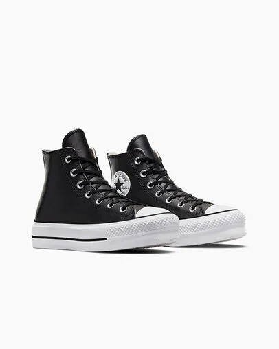 Black / White Converse Chuck Taylor All Star Leather Women Platform Shoes Singapore | C-42786159