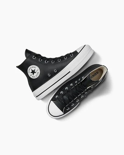 Black / White Converse Chuck Taylor All Star Leather Women Platform Shoes Singapore | C-42786159