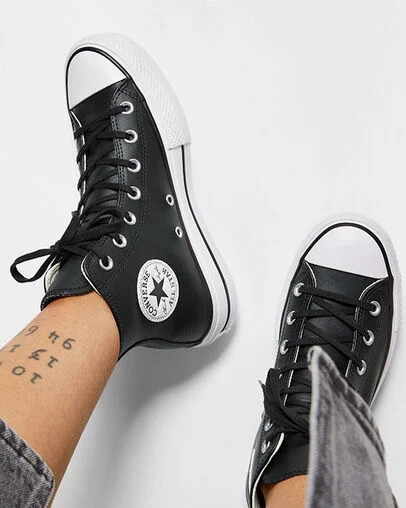Black / White Converse Chuck Taylor All Star Leather Women Platform Shoes Singapore | C-42786159
