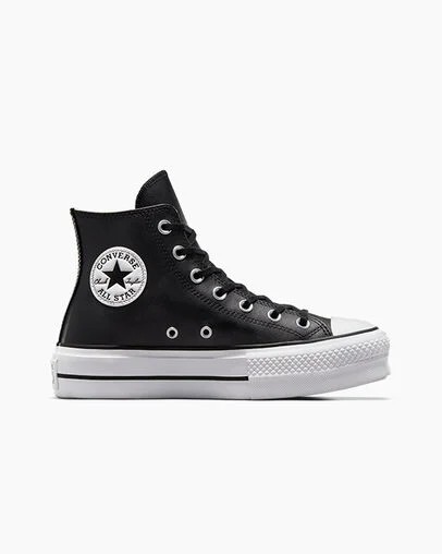 Black / White Converse Chuck Taylor All Star Leather Women Platform Shoes Singapore | C-42786159