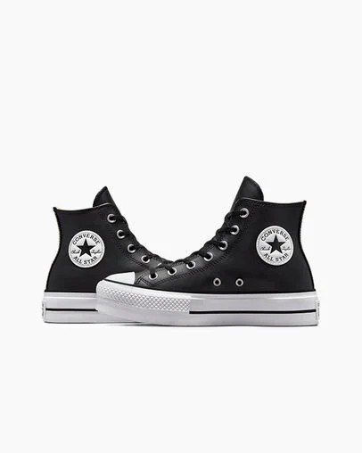 Black / White Converse Chuck Taylor All Star Leather Women Platform Shoes Singapore | C-29104659