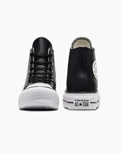 Black / White Converse Chuck Taylor All Star Leather Women Platform Shoes Singapore | C-29104659