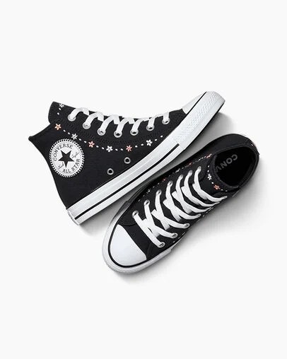 Black / White Converse Chuck Taylor All Star Petite Petals Women Sneakers Singapore | C-47650929