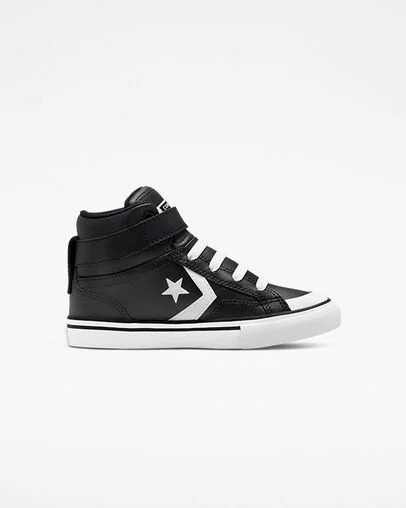 Black / White Converse Pro Blaze Strap Leather Kids\' Sneakers Singapore | C-95678439