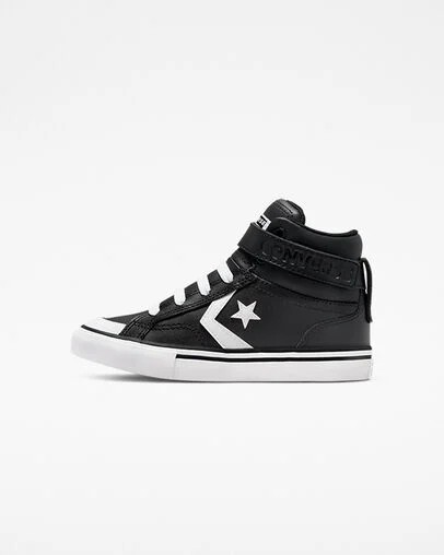 Black / White Converse Pro Blaze Strap Leather Kids' Sneakers Singapore | C-96321849