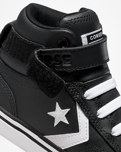 Black / White Converse Pro Blaze Strap Leather Kids' Sneakers Singapore | C-96321849
