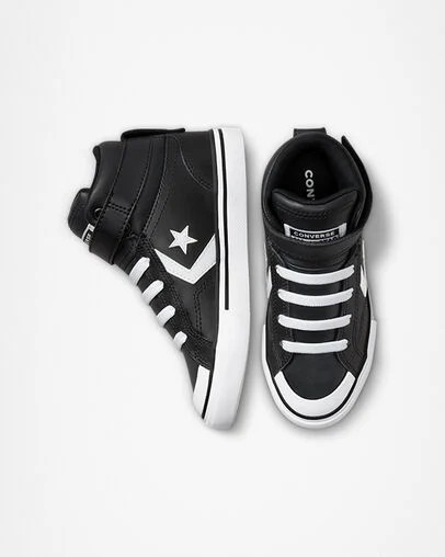 Black / White Converse Pro Blaze Strap Leather Kids' Sneakers Singapore | C-96321849