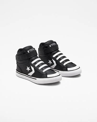 Black / White Converse Pro Blaze Strap Leather Kids' Sneakers Singapore | C-96321849
