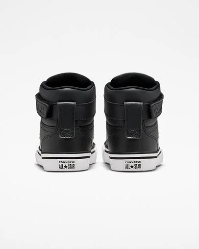 Black / White Converse Pro Blaze Strap Leather Kids' Sneakers Singapore | C-96321849