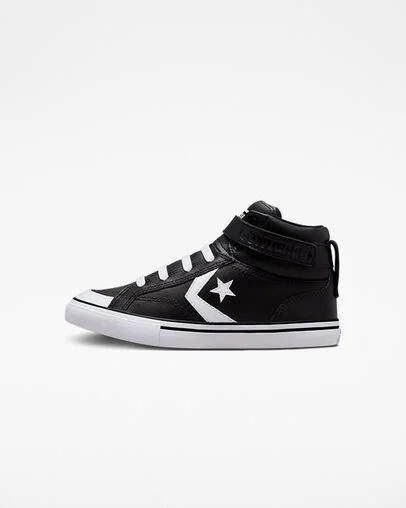 Black / White Converse Pro Blaze Strap Leather Kids' Sneakers Singapore | C-24870969