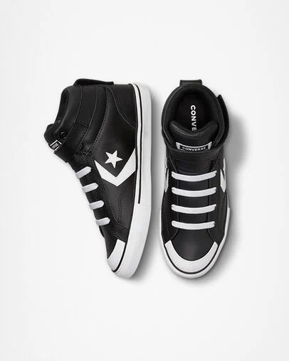 Black / White Converse Pro Blaze Strap Leather Kids' Sneakers Singapore | C-24870969