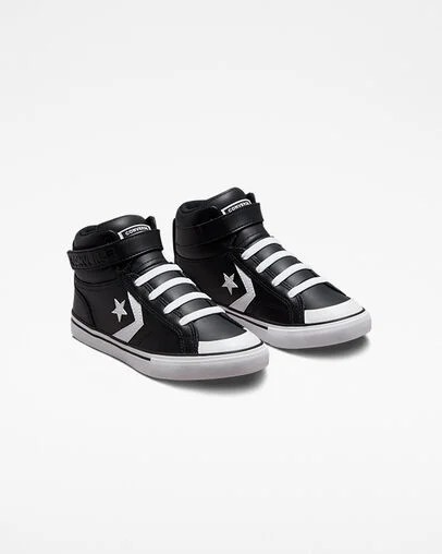 Black / White Converse Pro Blaze Strap Leather Kids' Sneakers Singapore | C-24870969