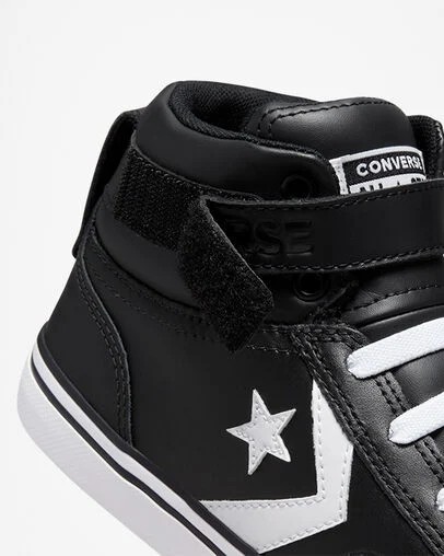 Black / White Converse Pro Blaze Strap Leather Kids' Sneakers Singapore | C-24870969