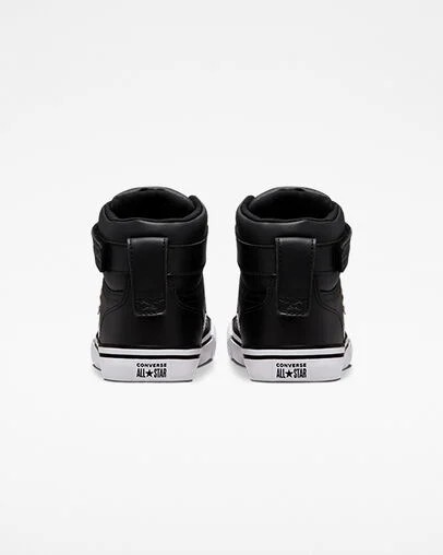 Black / White Converse Pro Blaze Strap Leather Kids' Sneakers Singapore | C-24870969