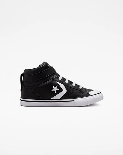 Black / White Converse Pro Blaze Strap Leather Kids\' Sneakers Singapore | C-24870969