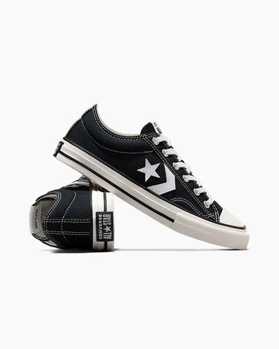 Black / White Converse Star Player 76 Foundational Kids' Canvas Shoes Singapore | C-78421369