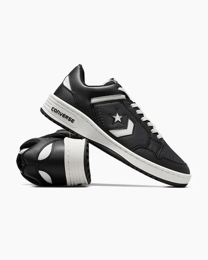 Black / White Converse Weapon Leather Men Basketball Shoes Singapore | C-31047629