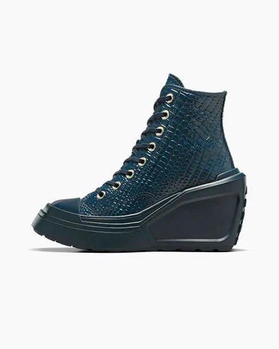 Blue / Gold Converse Chuck 70 De Luxe Wedge Women Platform Shoes Singapore | C-97530249