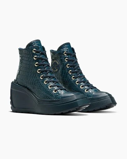 Blue / Gold Converse Chuck 70 De Luxe Wedge Women Platform Shoes Singapore | C-97530249