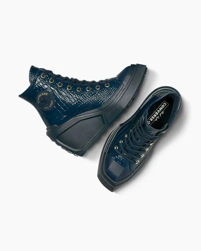 Blue / Gold Converse Chuck 70 De Luxe Wedge Women Platform Shoes Singapore | C-97530249