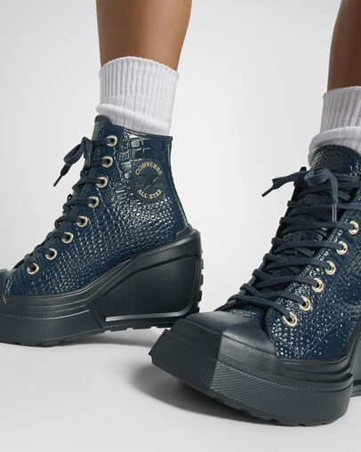 Blue / Gold Converse Chuck 70 De Luxe Wedge Women Platform Shoes Singapore | C-97530249