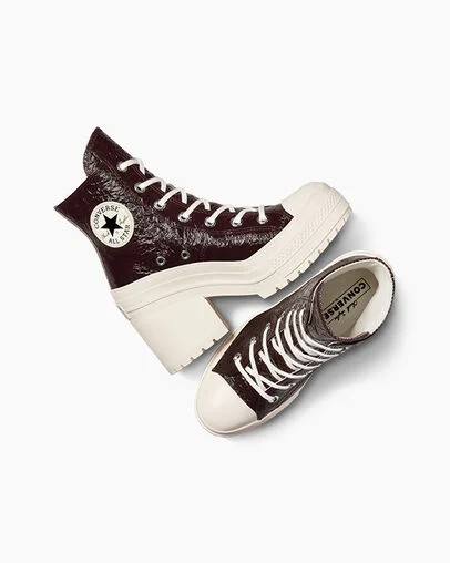 Burgundy / Black Converse Chuck 70 De Luxe Heel Crinkle Leather Women Sneakers Singapore | C-17452369