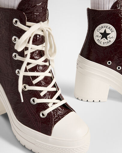Burgundy / Black Converse Chuck 70 De Luxe Heel Crinkle Leather Women Sneakers Singapore | C-17452369