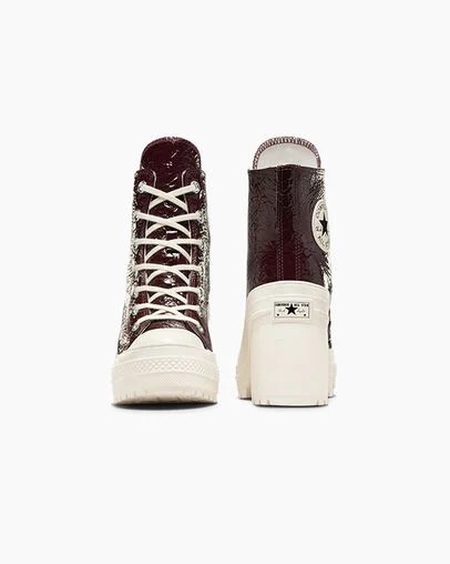 Burgundy / Black Converse Chuck 70 De Luxe Heel Crinkle Leather Women Sneakers Singapore | C-27638499